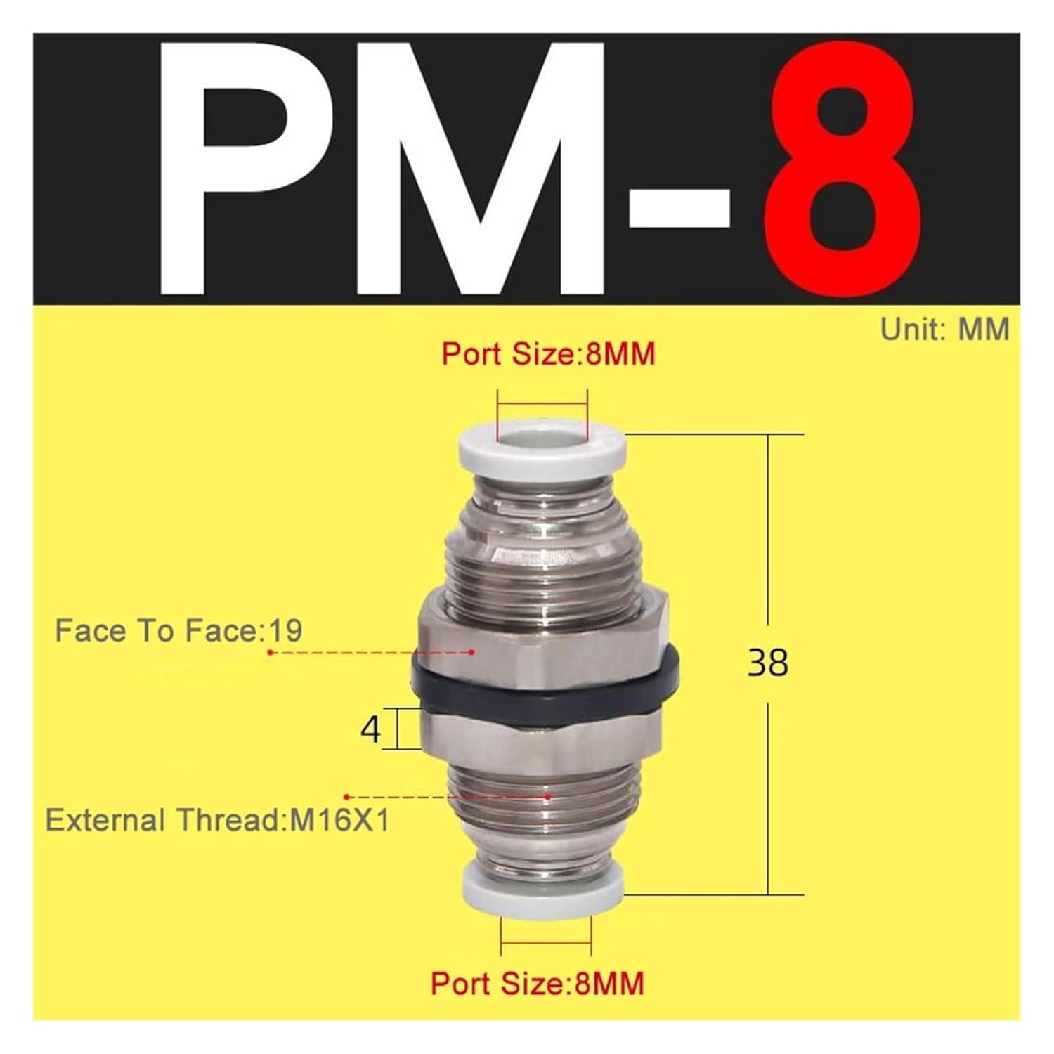 PM/BPM-4/6/8/10/12 Pneumatic Quick Connector Bulkhead Connector/Metal Bulkhead Female Connector(PM8)