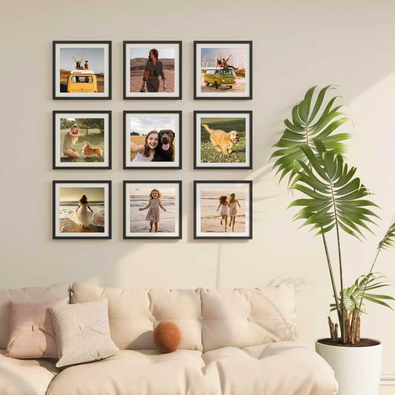 KINLINK 12x12 Frame Set of 9, Wooden 12 by 12 Square Picture Frames with Plexiglass for Picture 8x8 with Mat or 12x12 without Mat Art Collage for Wall Gallery and Tabletop Display, 12 x 12 Frame Black