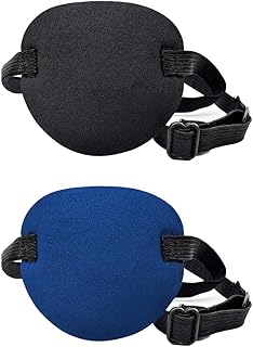 Eye Patch Single, 2 Pcs Pirate Eye Patch with Adjustable Strap for Lazy Eye, Amblyopia, Astigmatism, Strabismus Correction(Black & Blue)