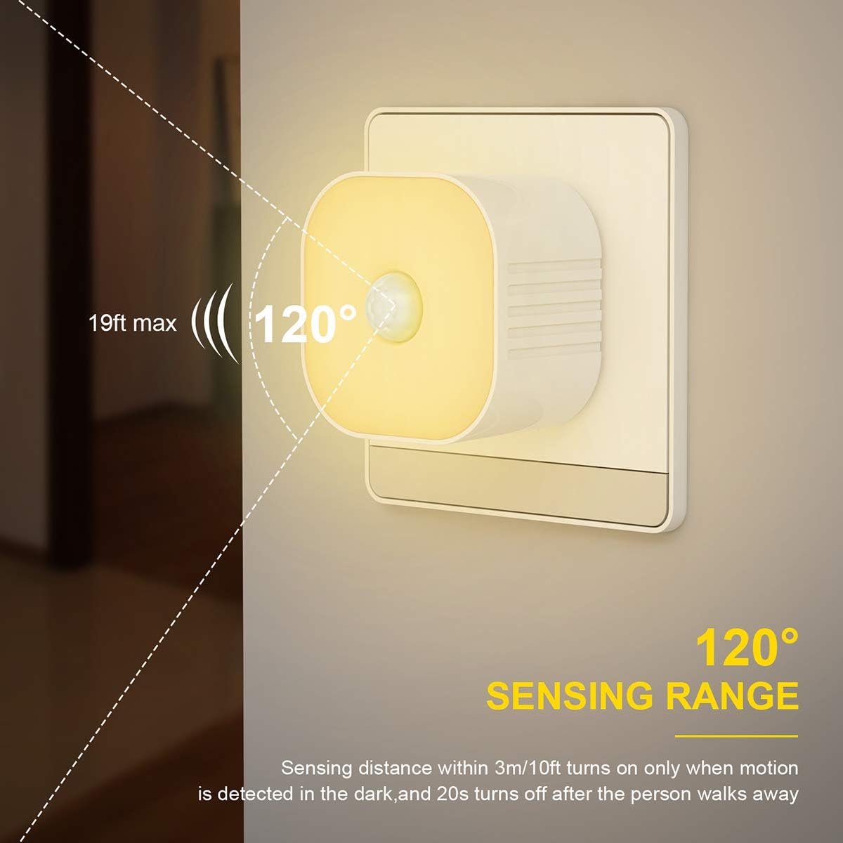 2-Outlet Motion Sensor Night Light 2-Pack, UL Certificated, Warm Light, White