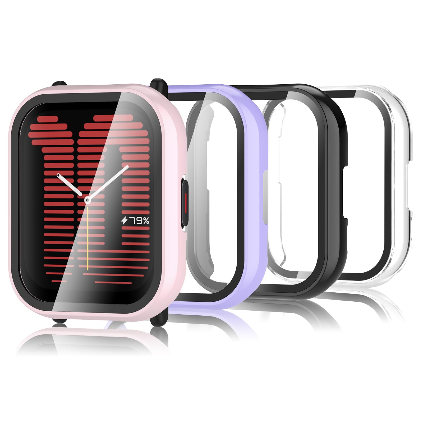 4 Pieces Case Compatible with Amazfit Active, Screen Protector Compatible with Amazfit Active- Transparent/Black/Purple/Pink