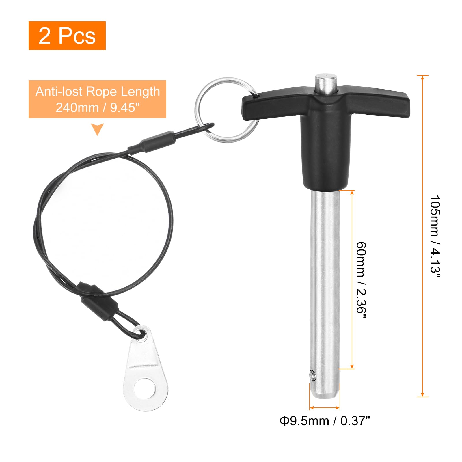 Uxcell 2 Pcs T Handle Quick Release Pin, 6x80mm/1/4" X 3.15"(Dia. X L) 304 Stainless Steel Push-Button Quick Release Pin With Lanyard Cable For Audio Bimini Top Marine Hardware, Silver