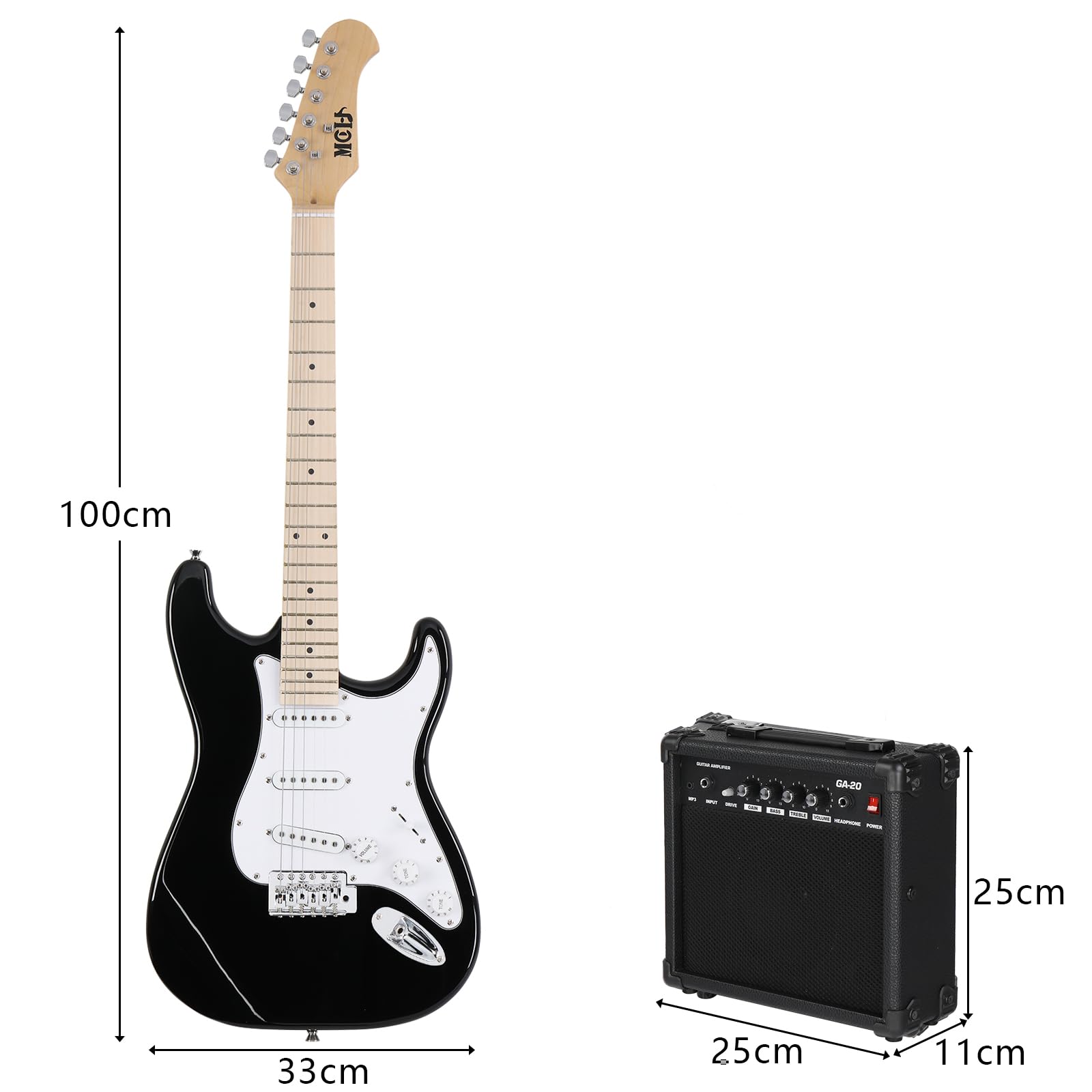 LEADZM E Gitarre Set, 39 Zoll Electric Guitar mit 20W Lautsprecher, Inklusive Gitarrentasche, Plektrum, Gurt, Verbindungskabel, Geeignet für Anfänger (Schwarz)