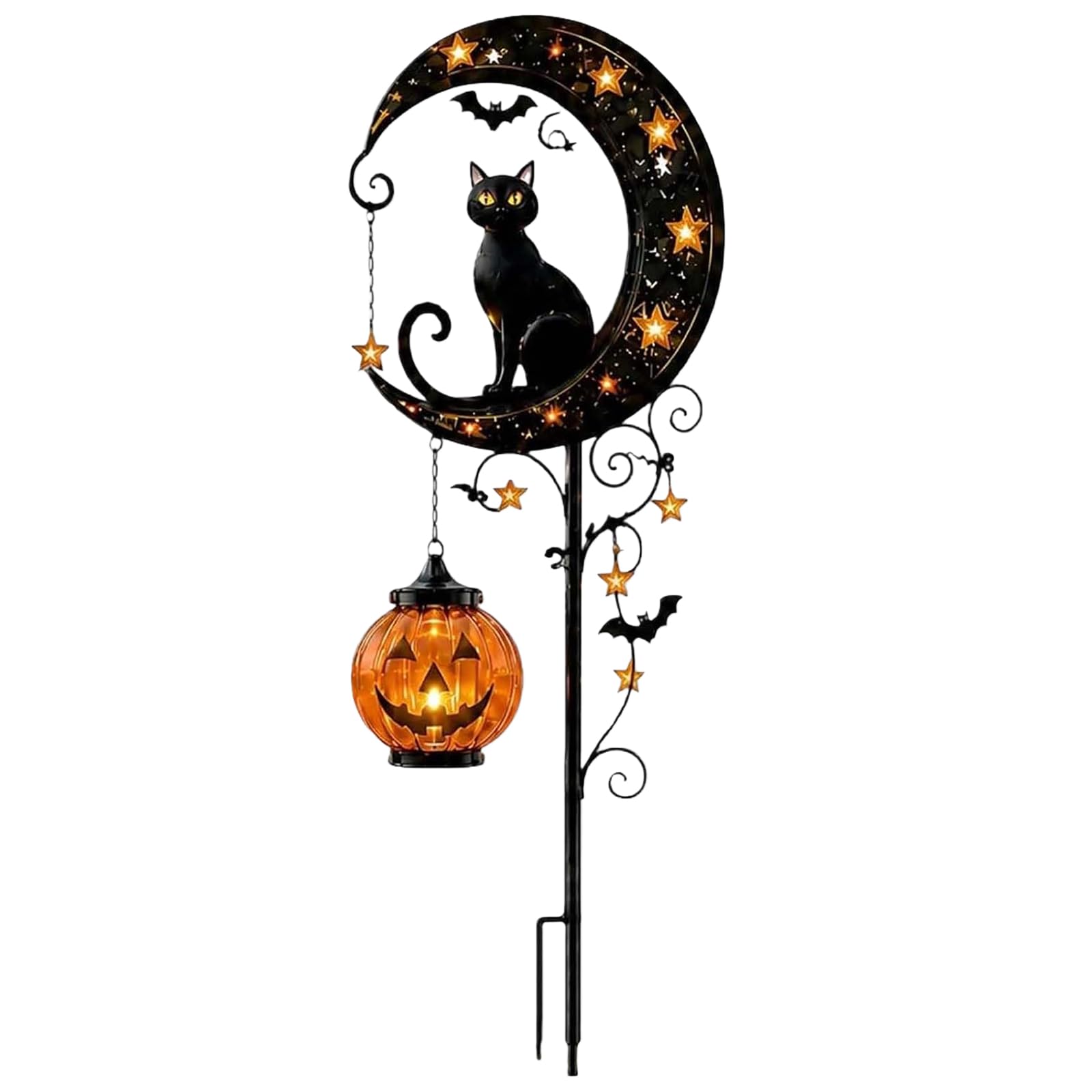 Solar Metal Black Cat Garden Stake Light Halloween for Patio Pathway