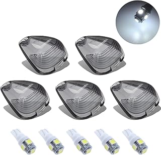 GLOFE Smoke Roof Cab Marker Lights Lens Cover w/White LED Bulbs Aftermarket Replacement Compatible with Ford F150 F250 F350 F450 F550 F650 F750 E150 E250 E350 E450 1999-2016 Super Duty Pickup