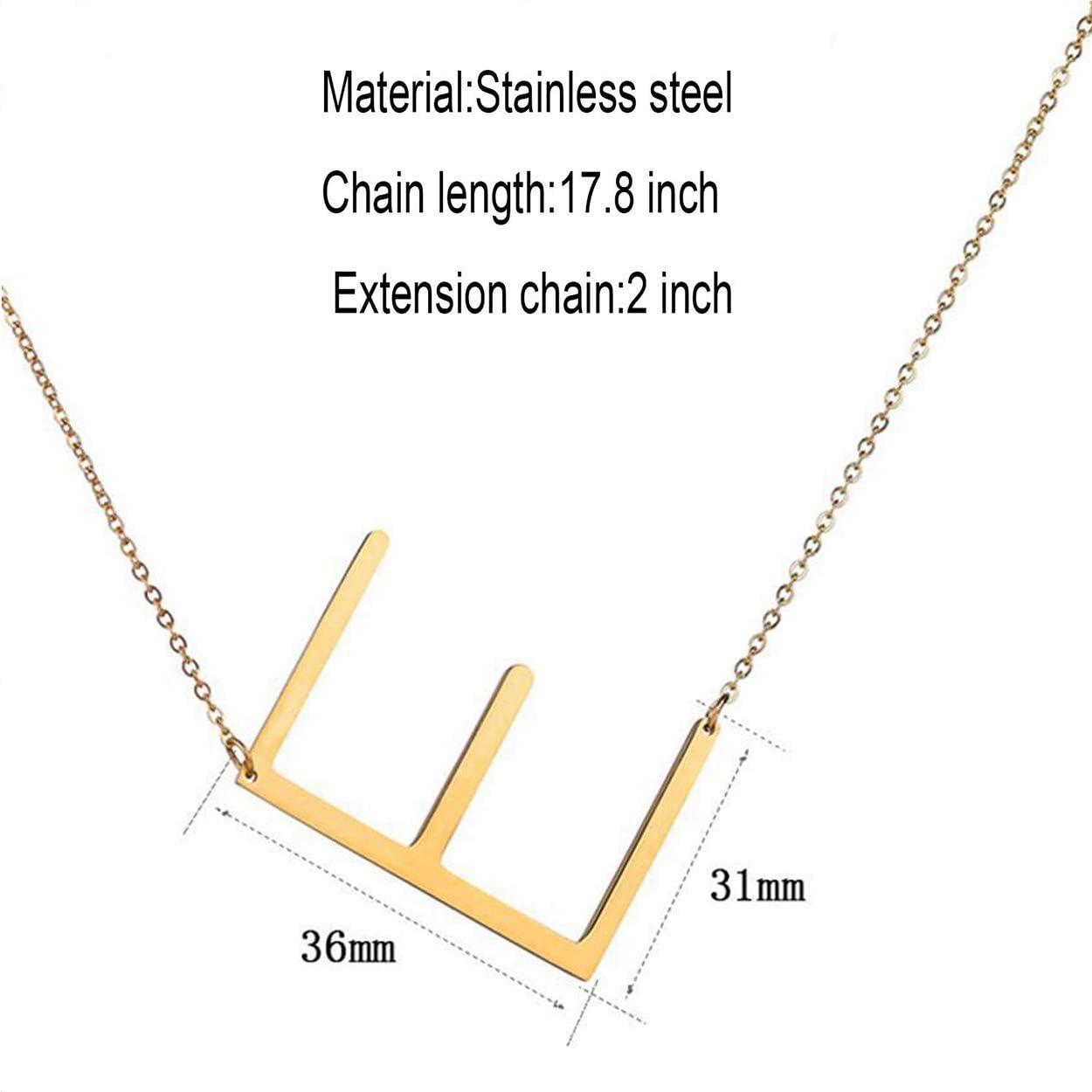 Glimmerst Sideways Initial Necklace, 18K Gold Plated Stainless Steel Letter E Necklace Big Initial Pendant Necklace Personalized Large Letter Name Necklace for Women image 4