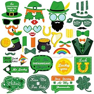 SWSATYW 39PCS St. Patrick's Day Lucky Irish Party Photo Booth Props Supplies Decoration