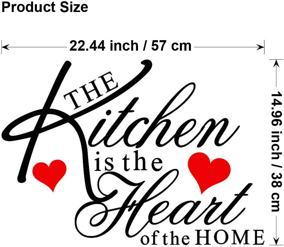 The Kitchen is The Heart of The Home Red Heart Wall Decal Sticker Art Mural Home Décor Quote DIY