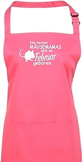 Shirtstown Fartuch kucharski, Die beste myszy sind im lutym geboren, myszka kolorowa zwierzątko domowe, powiedzonka majsterkowanie pieczenie grillowanie, fartuszek, fuksja