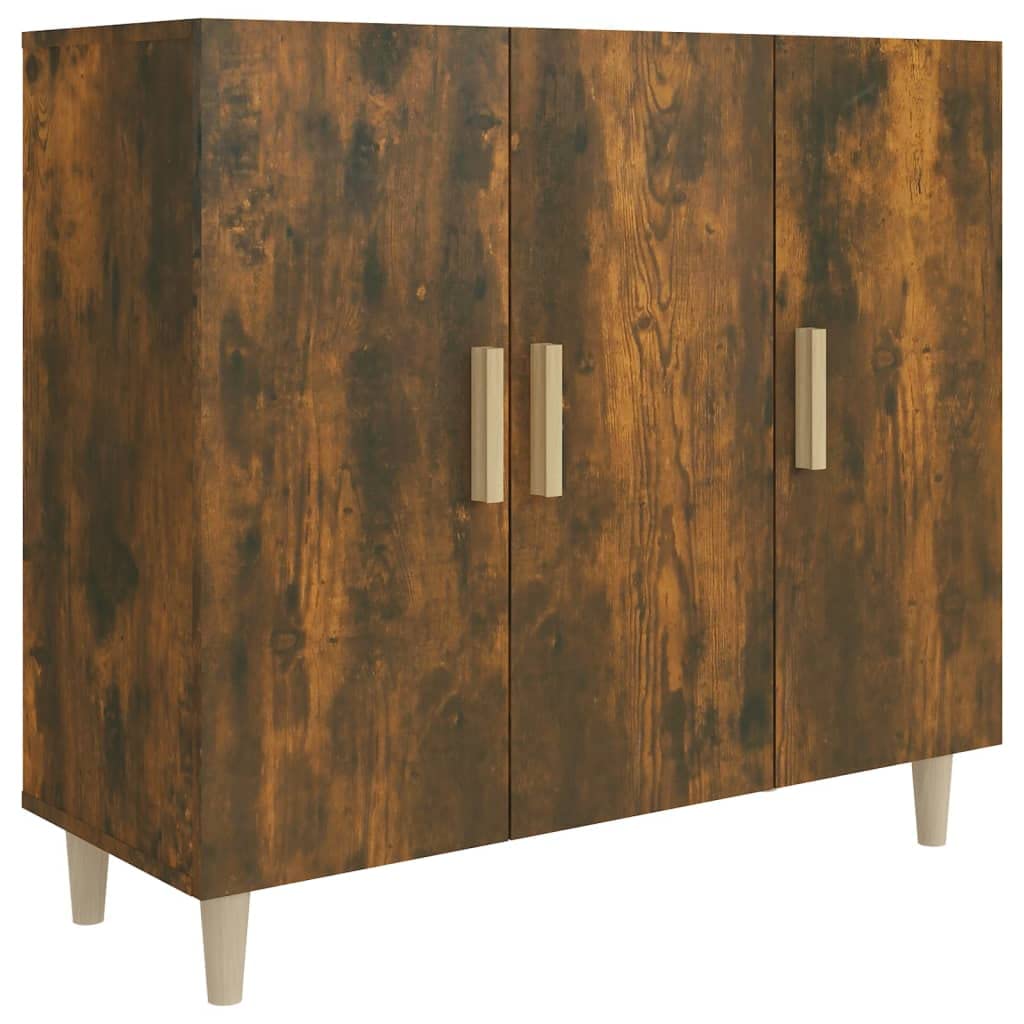 Générique Klasyczny bufet wędzony dąb 90 x 34 x 80 cm, mebel do salonu z drewna inżynieryjnego z 3 drzwiami, duża przestrzeń do przechowywania do uporządkowania codziennych niezbędników.
