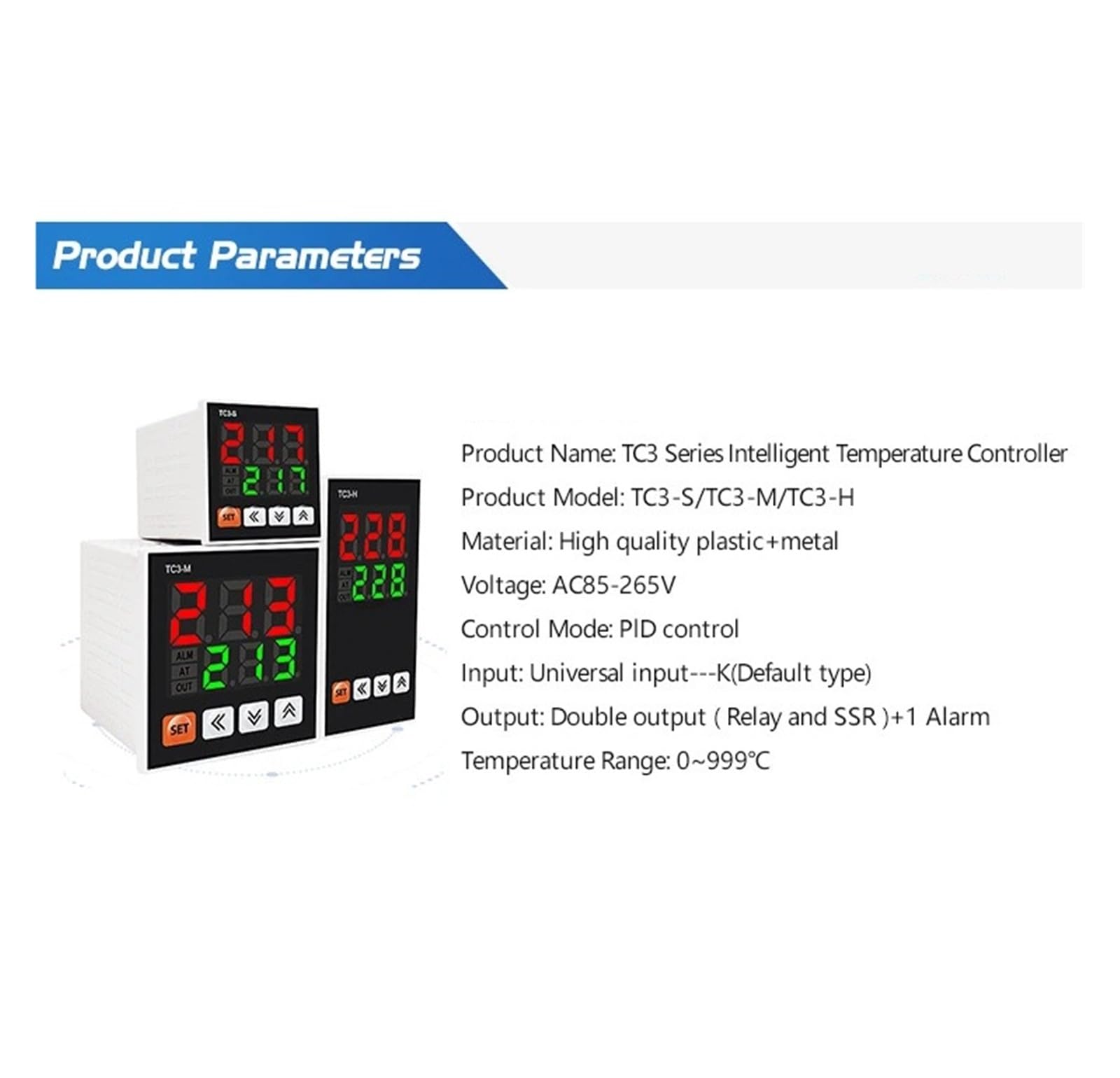Regulator temperatury, 1 sztuka, seria TC3, inteligentny cyfrowy regulator temperatury, AC85-265 V, uniwersalne wejście, podwójne wyjście, termostat sterujący PID (TC3-S)