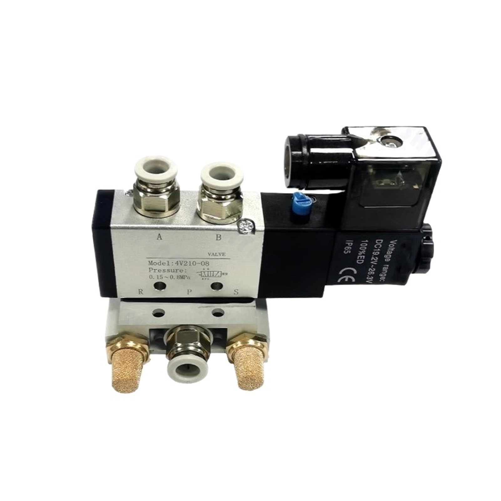 Bloque de electroválvula neumática 4V210-08, multiopción, CA 110 V/220 V, con silenciador y colector de base de 2, 3, 4 y 6 vías(1 ROW,AC220V w 6mm)