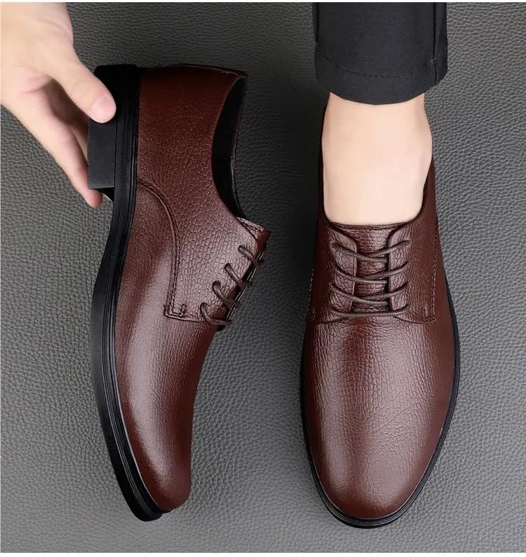 Dress Shoes for Men Lace Up Round Toe Leather Patchwork Derby Shoes Block Heel Slip Resistant Low Top Non Slip Anti-Slip Wedding2
