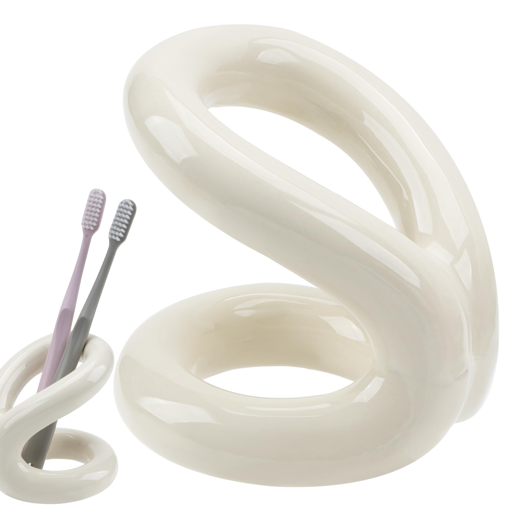 DODAMOUR Toothbrush Holder, Knot-Shaped Minimalist Toothbrush Storage, Ceramic Stylish Toothbrush Organizer, Decorative Stand for Bathroom Sink and Countertop (White)