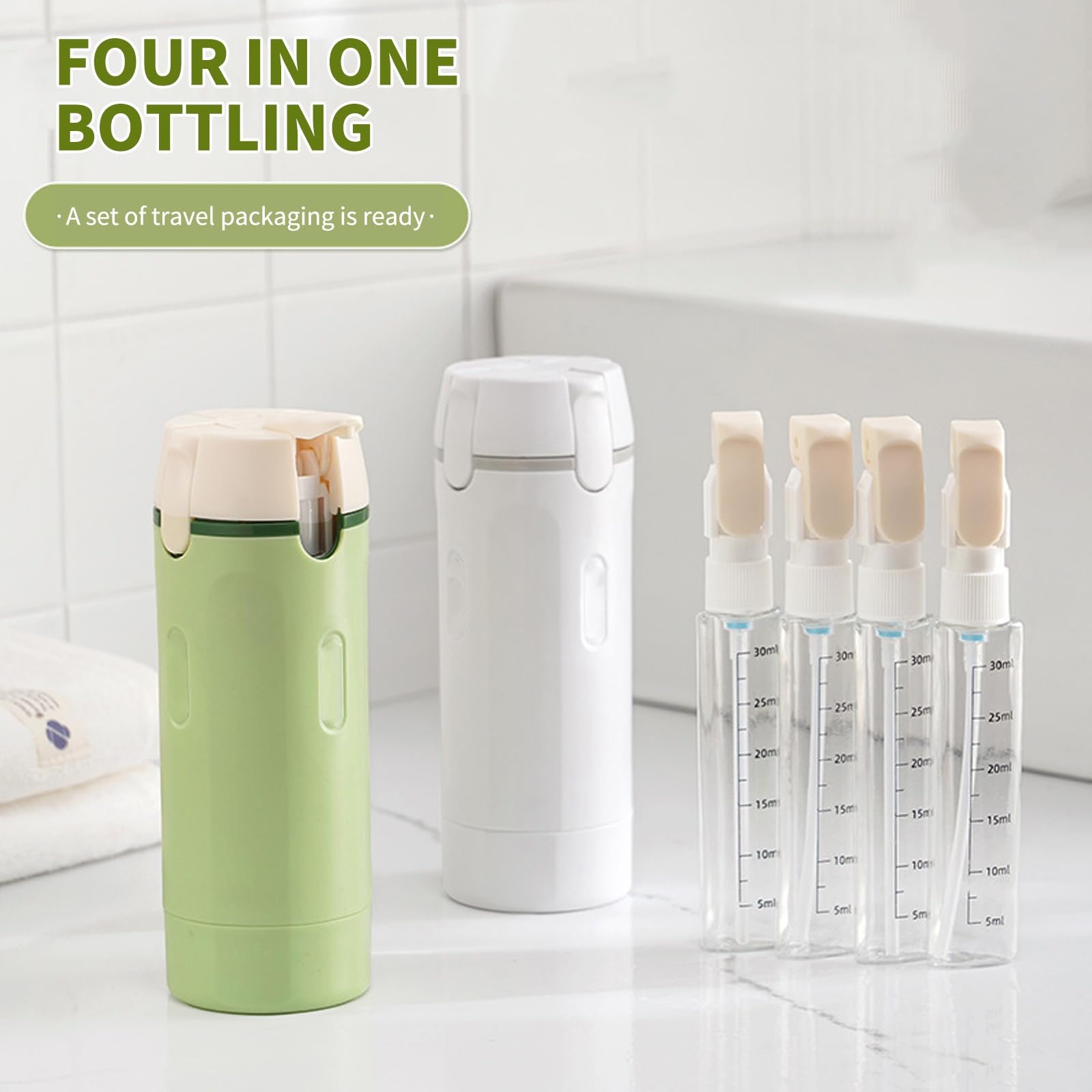 Dispenser da viaggio 4 in 1,Flaconi da Viaggio,Contenitori Portatili Ricaricabili a Prova di Perdite,Contenitori Portatili a Prova di Perdite,con Scala ed Etichetta,per Viaggi,Campeggio