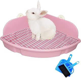 PINVNBY Large Rabbit Litter Box Small Animal Cage Toilet Pet Potty Bunny Corner Litter Box Trainer Bigger Pan Fan Shape Litter Boxes for Adult Ferret Guinea Pigs Chinchilla Galesaur (Pink)