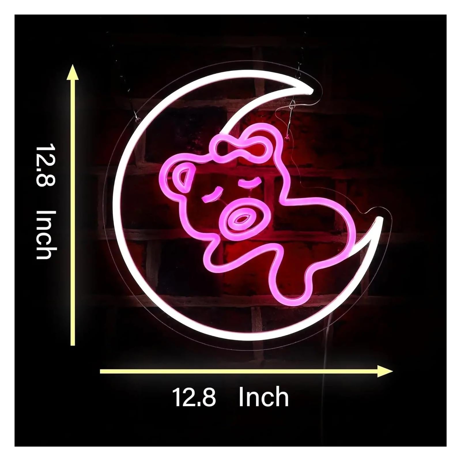 Luz de Diseño de Digital Letrero De Neón Con Oso Iluminado En La Luna Para Dormitorio, Cueva De Hombre, Bar, Fiesta, Decoración De Pared 32,5CmX32,5Cm