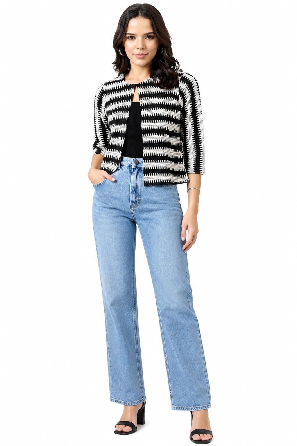 Women's Zigzag Knit Polo Shirt, Short Sleeve Button-Up Top-picture-49