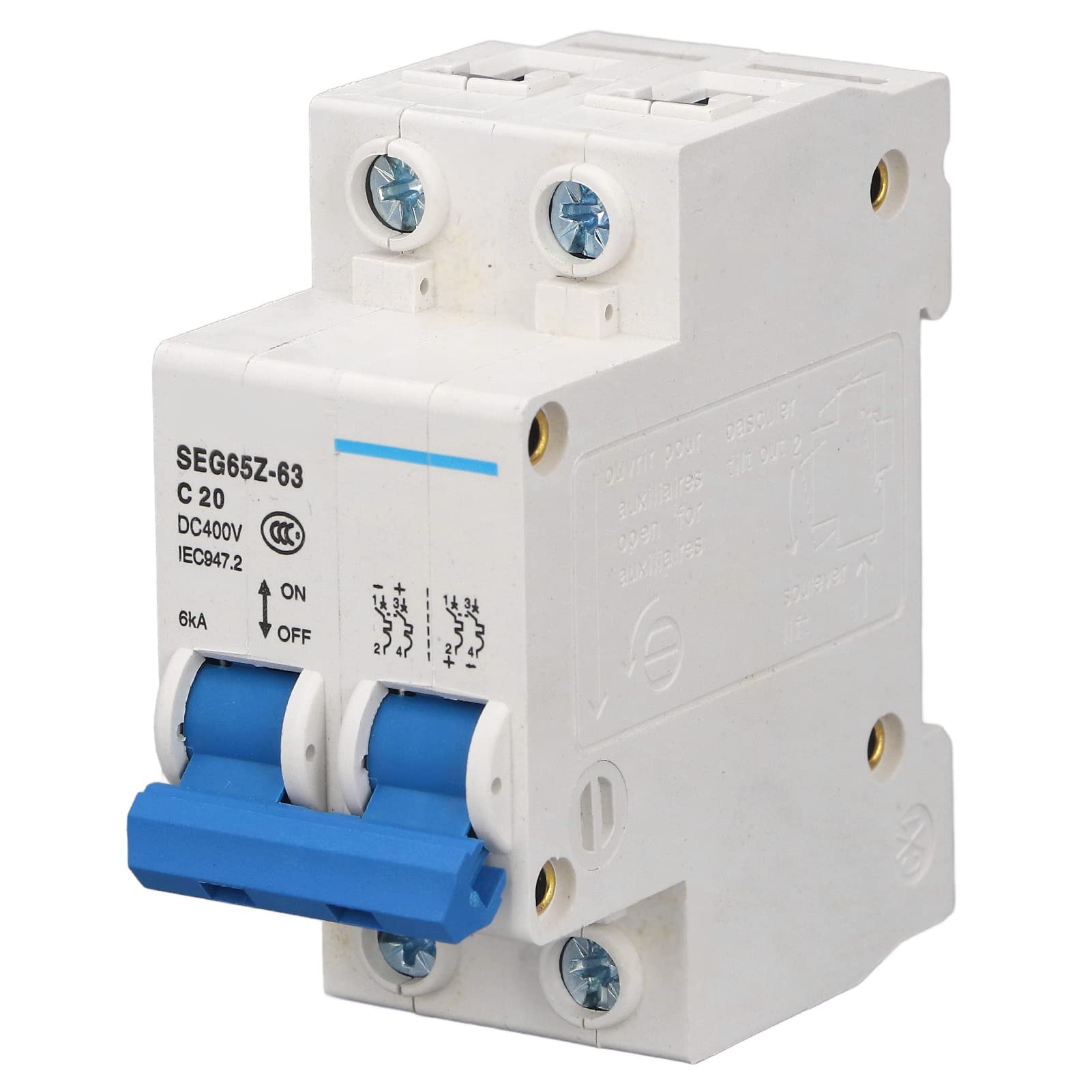 Air Circuit Breaker, 6KA Breaking Capacity 2P High Efficiency 600V DC Miniature Circuit Breaker with Flame Retardant Shell for Solar Panel (C20)-image-24