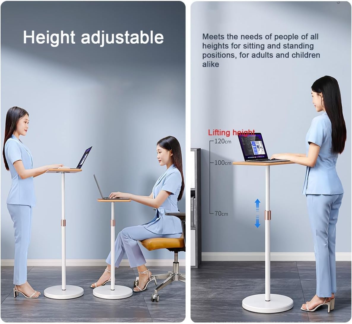Soporte ergonómico portátil para laptop, altura ajustable de 70 a 120 cm, base redonda estable, soporte universal para laptop y proyector