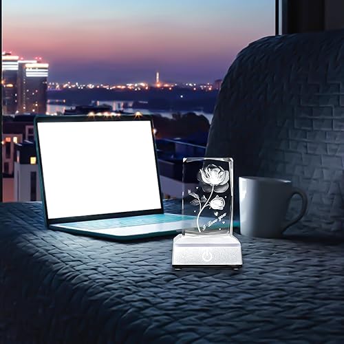 Miniatura 37 de hochance - Lámpara de decoración Rosa, luz nocturna multicolor de cristal 3D, ideas de regalos para Navidad para novia, esposa, madre, pareja