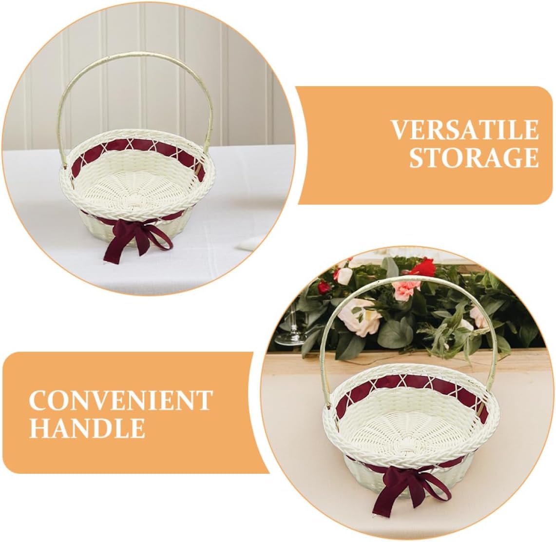 TOYANDONA Wedding Flower Girl Basket Hand-woven Wicker with Handle 16x20cm Burgundy Rustic Storage for Wedding Supplies Party Favor and Fruit Bread