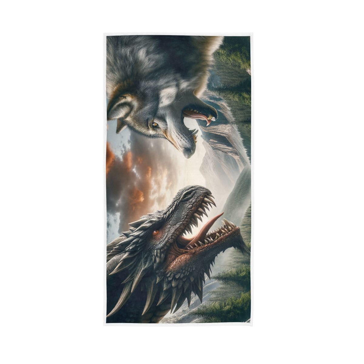 HUYGD Dragon and Wolf Hand Towels, Hand Towels Bathroom 15 x 30 Inches, Cotton Hand Towels