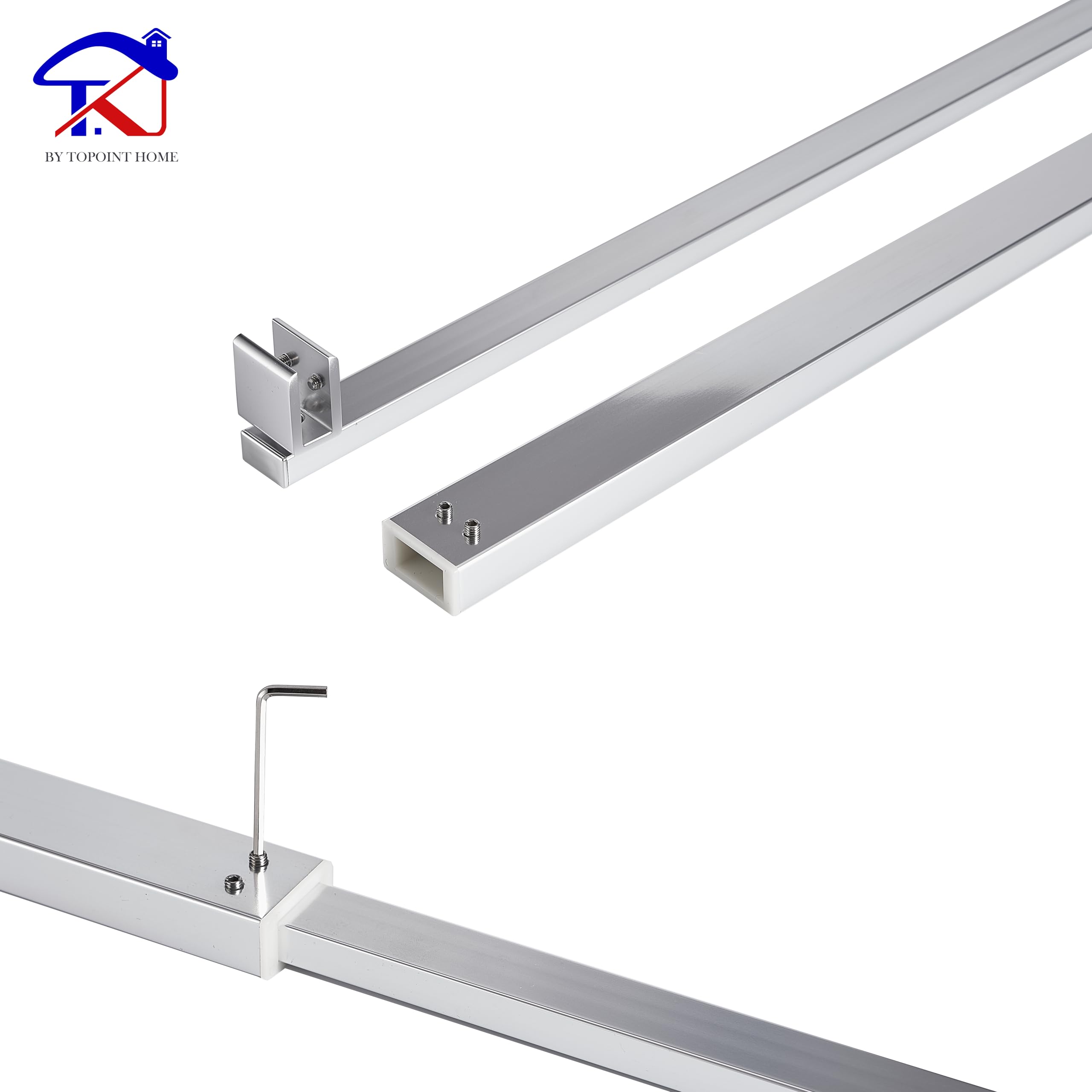 T&K Barre de stabilisation Barre de support télescopique chrome longueur réglable 700mm à 1300mm, pour écran de douche et panneaux de baignoire, compatible avec du verre de 6-10mm