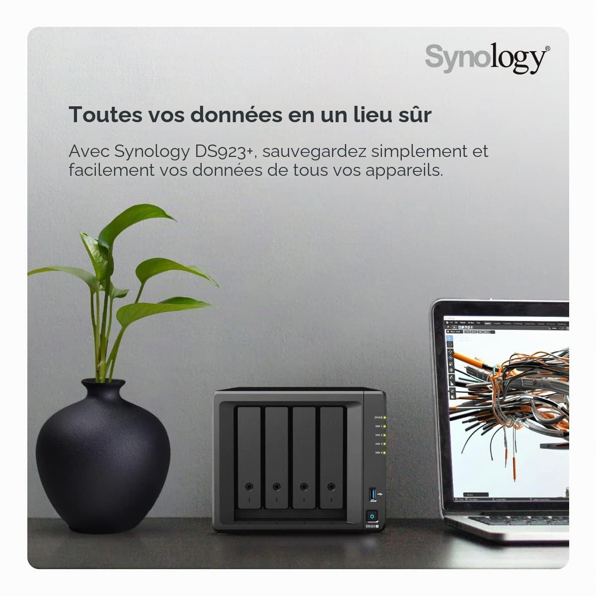 Synology DS923+ Diskstation NAS à 4 Baies (AMD Ryzen™ 4 Threads R1600 Dual-Core 4 Go de RAM 2 x RJ-45 1GbE LAN-Port) 32 to avec Seagate IronWolf 4 x 8 to