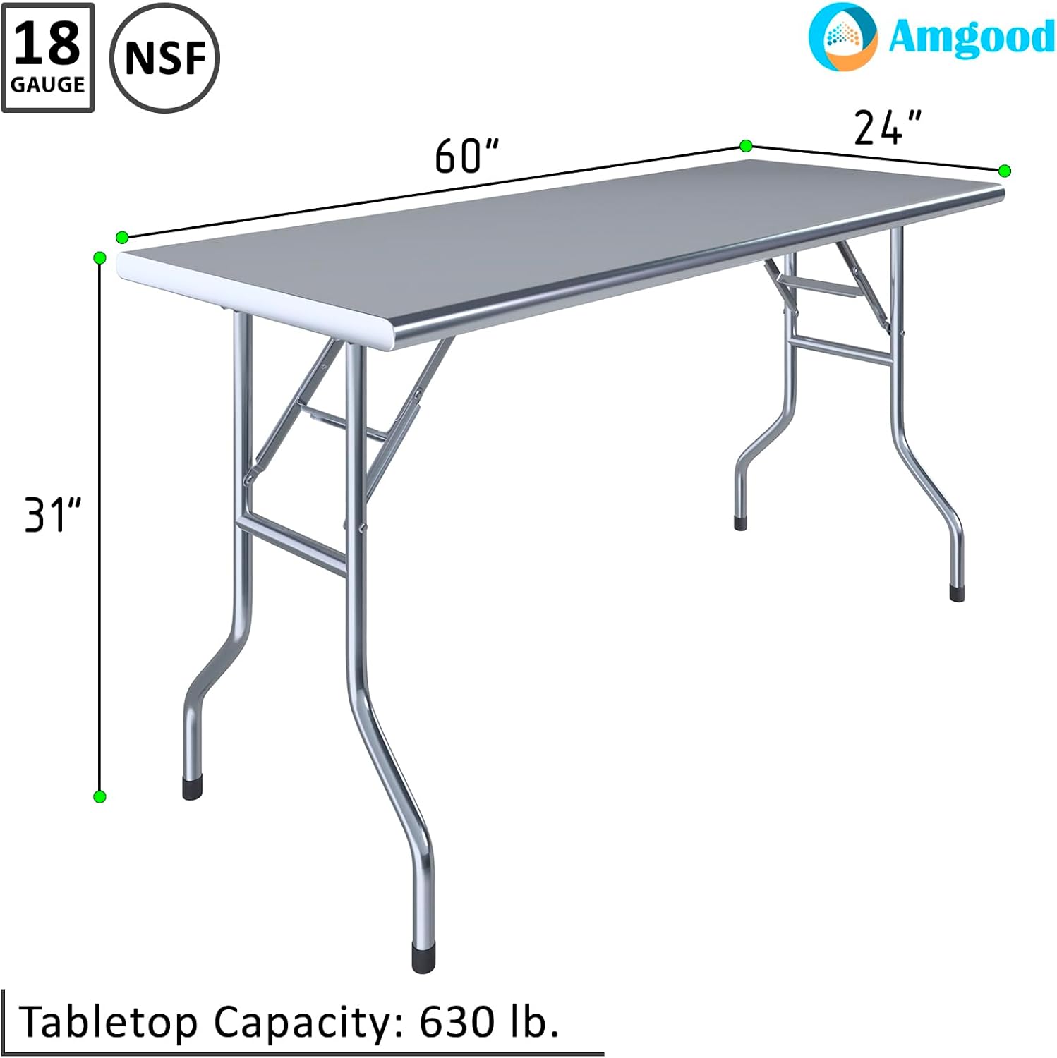 AmGood 24 in. x 60 in. Stainless Steel Open Base Folding Utility Table