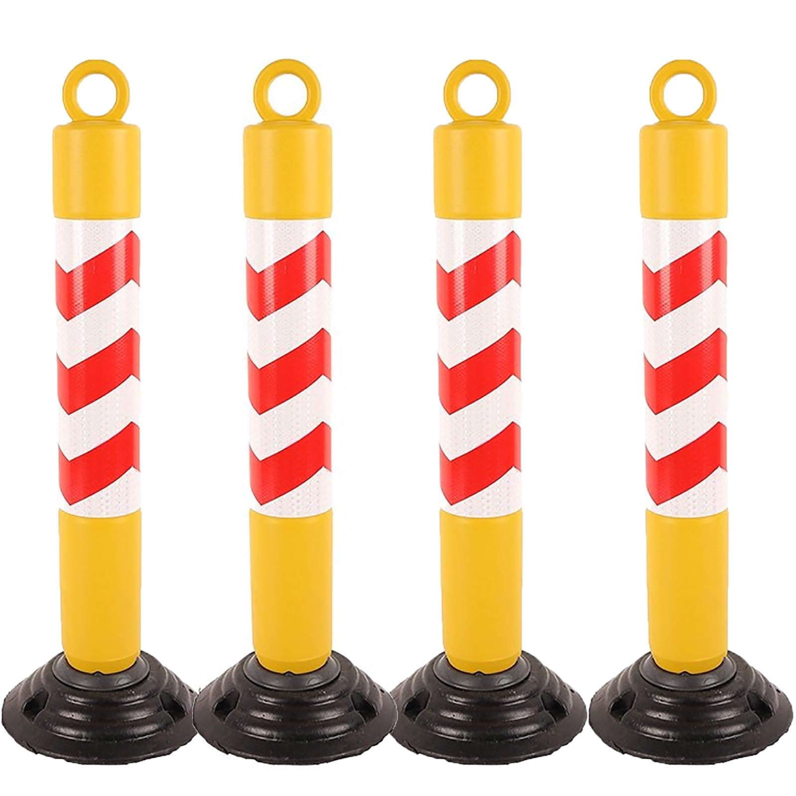 SaryEdge Flexible Reflective Safety Bollard Post with Base Kit for Portable Traffic and Parking Barrier Warning,Yellow-4pcs,Yellow-4pcs