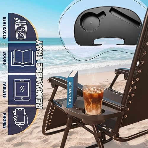Vista 7 de EZONE 1 - Silla de gravedad cero, silla reclinable, ajustable para exteriores, de malla de acero, reclinable plegable para piscina, playa, Negro
