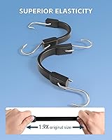 Vista 27 de Cuerdas elásticas, 80 pulgadas, para exteriores, resistencia máxima a la rotura de 190 libras, negras, con mosquetones, para portaequipajes, carga