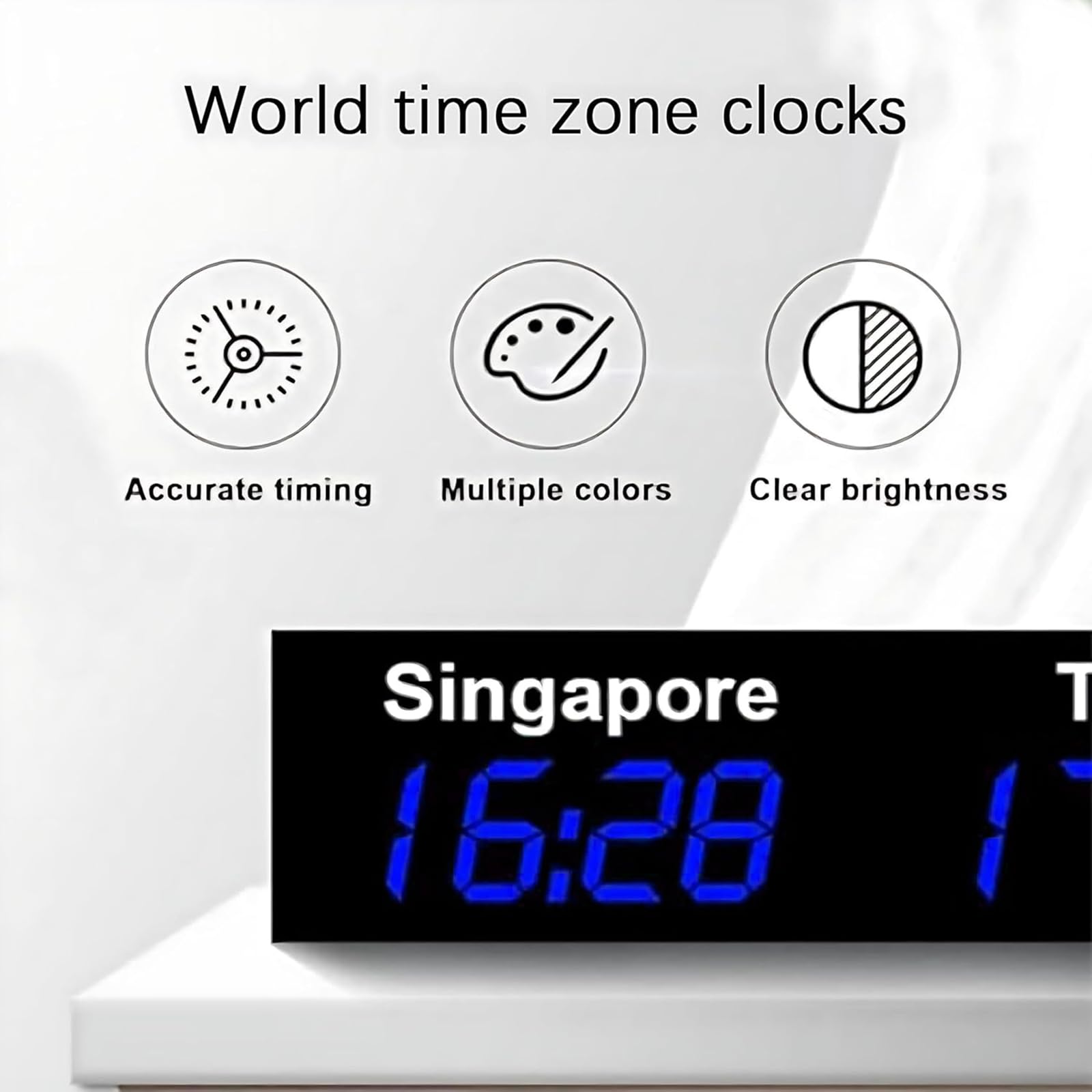MObyat Orologio di 4 Fusi Orari Mondiali, Orologio Digitale LED a più Fusi Orari in Lega di Alluminio, Design a Parete, Alta Luminosità, Formato 12/24 Ore, per Ufficio, Scuola E Hall Dell'hotel