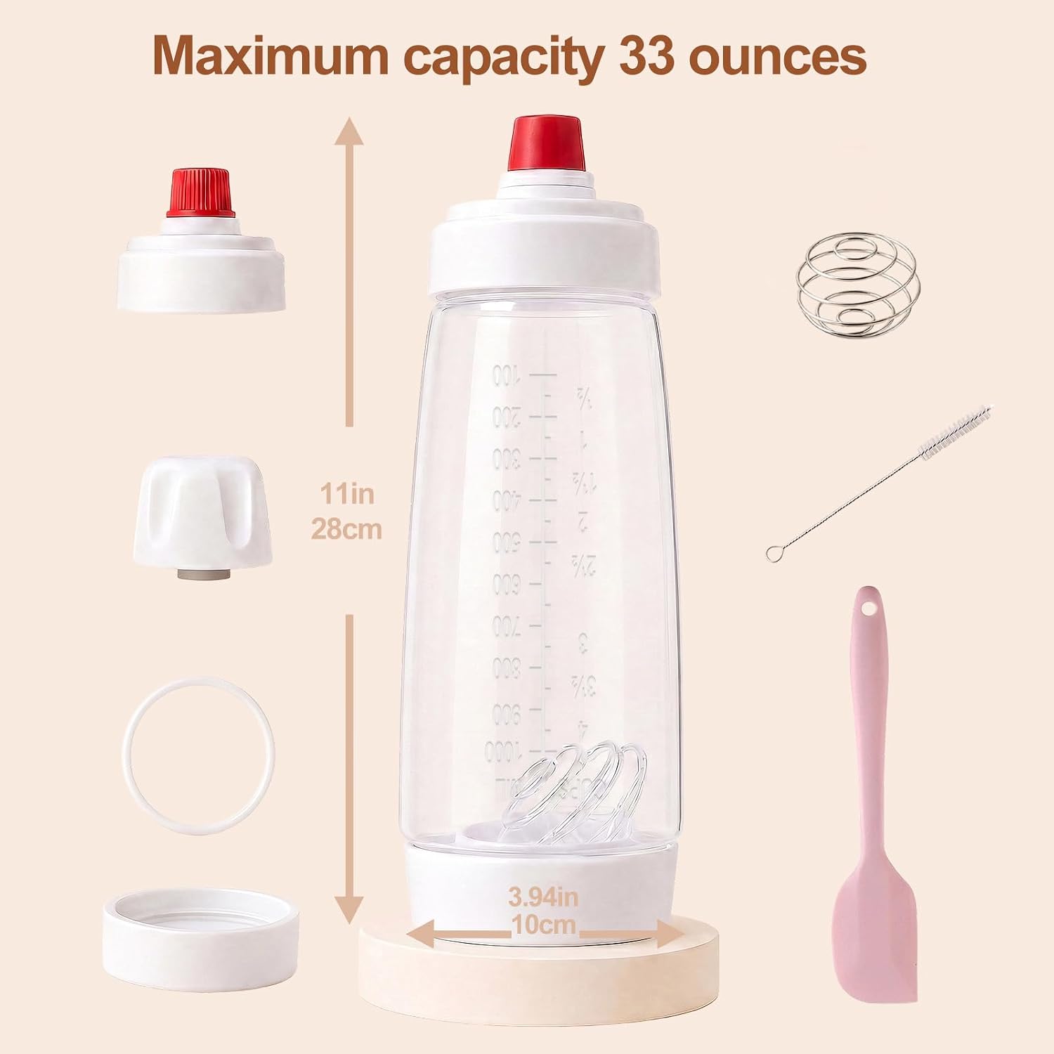 2 Pack Pancake Batter Dispenser Bottle ，BPA-free 34oz dispenser，for Mixing and Pouring Perfect Batter Ideal, Pancakes Muffins Cupcakes and Shaker Bottle Kitchen Cooking and Baking