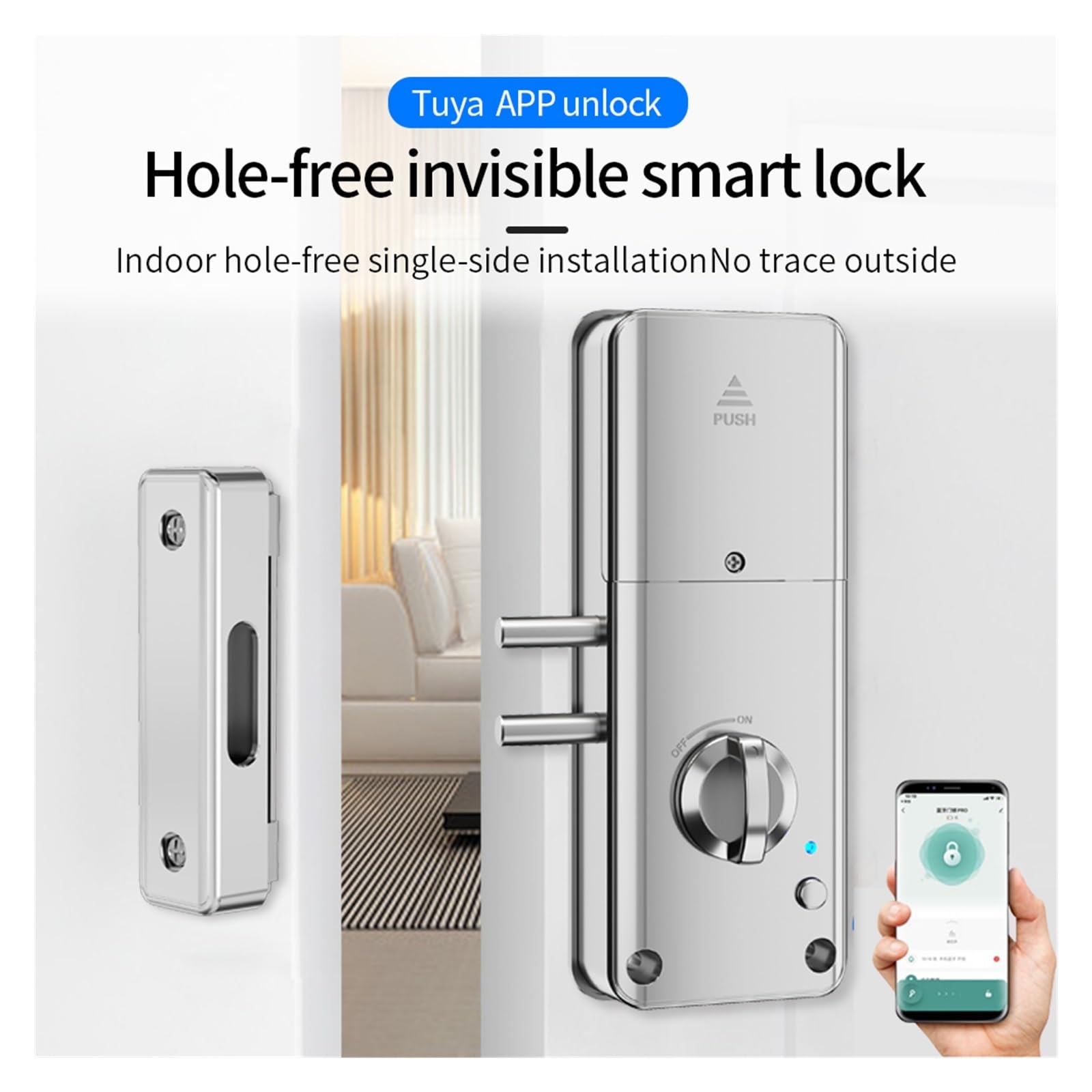 Smart Tuya App - Cerradura de tarjeta IC para puerta de madera, cerradura de puerta electrónica, sin taladro, instalación oculta en interiores, 13,56 MHz