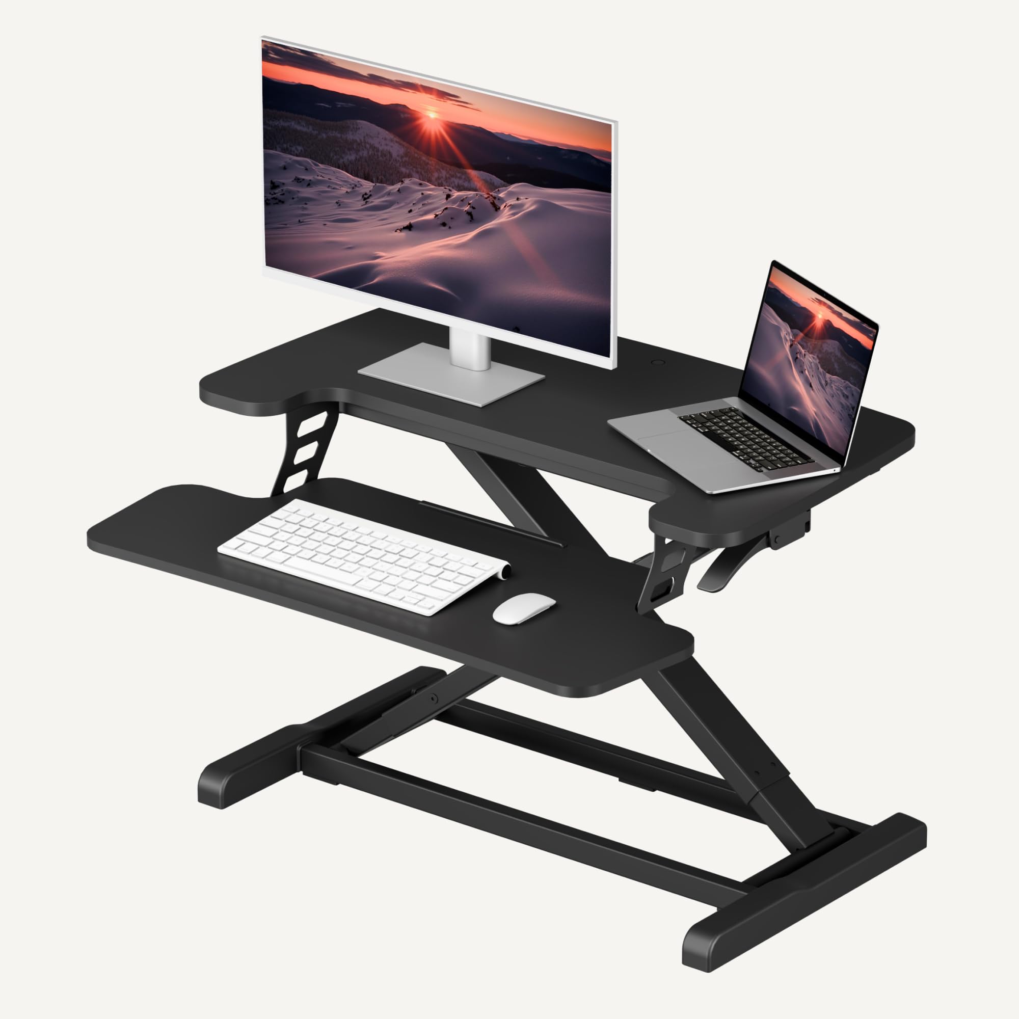 SANODESK Standing Desk Converter 28" Desk Riser for Home Office, Compact Sit Stand Desktop Workstation for Laptop &amp; Monitor, Ergonomic Height Adjustable Riser, Black