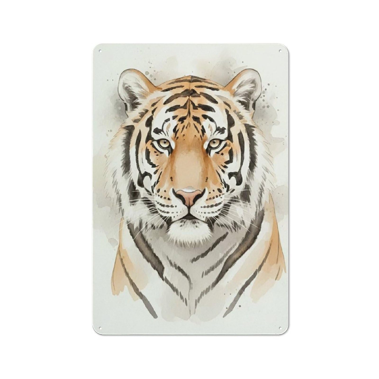 Junmoney Style-6 Metal Sign 30X20cm With Watercolor Tiger Portrait For Workshop Wall, Vintage Decor, For Vintage Wall Decor Fans, For Metal Sign Collectors