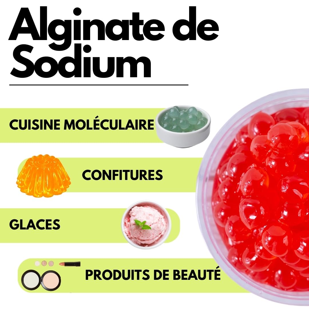 SaporePuro Alginate de Sodium en poudre 500 g – Épaississant, Gélifiant et Stabilisant Alimentaire – Idéal pour la Cuisine Moléculaire – Sans Gluten