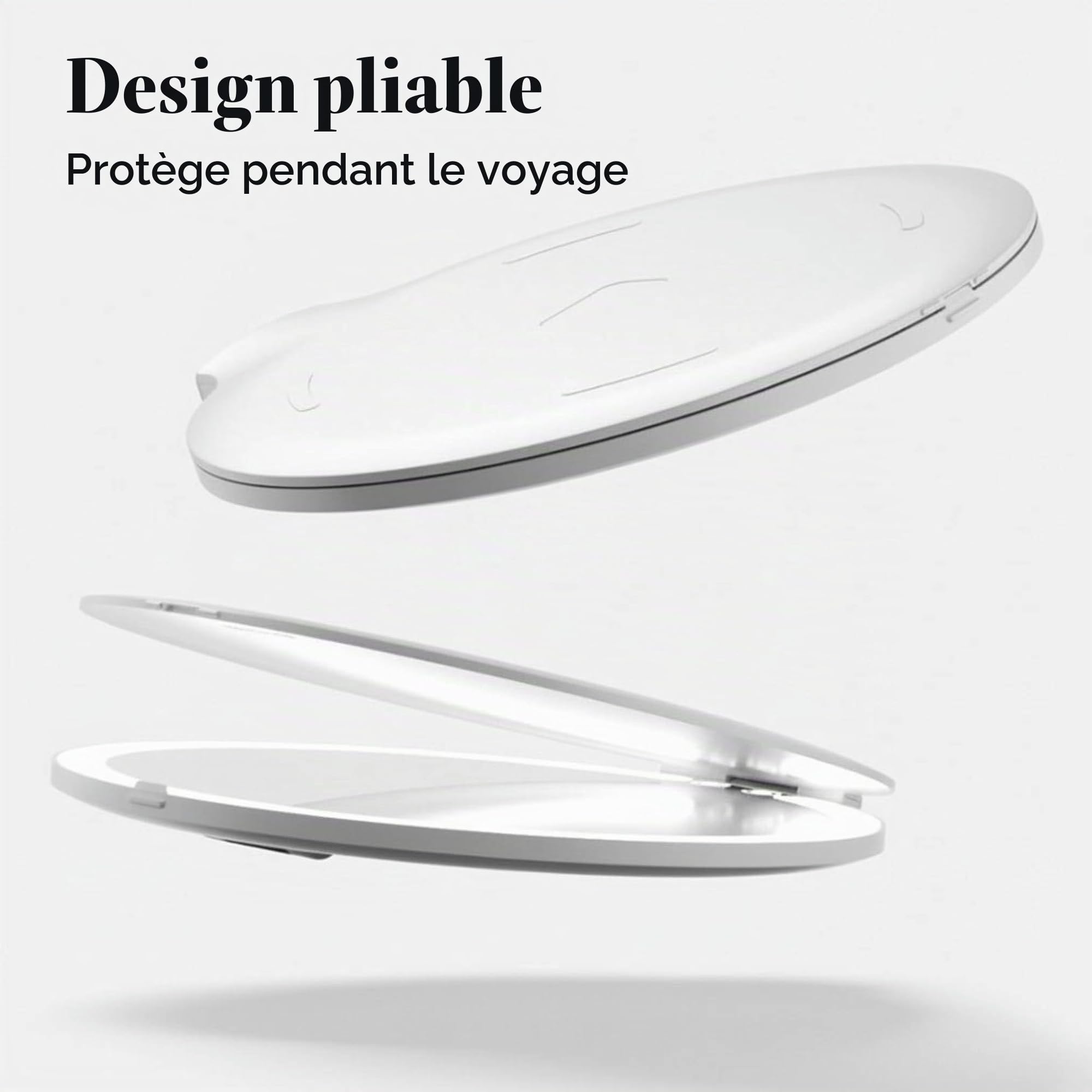 Fancii Miroir de Maquillage Lumineux de Voyage Rechargeable - Support Pliable 20cm, Éclairage 3 Couleurs, Portable, Cosmétique LED, Abigail (Blanc)