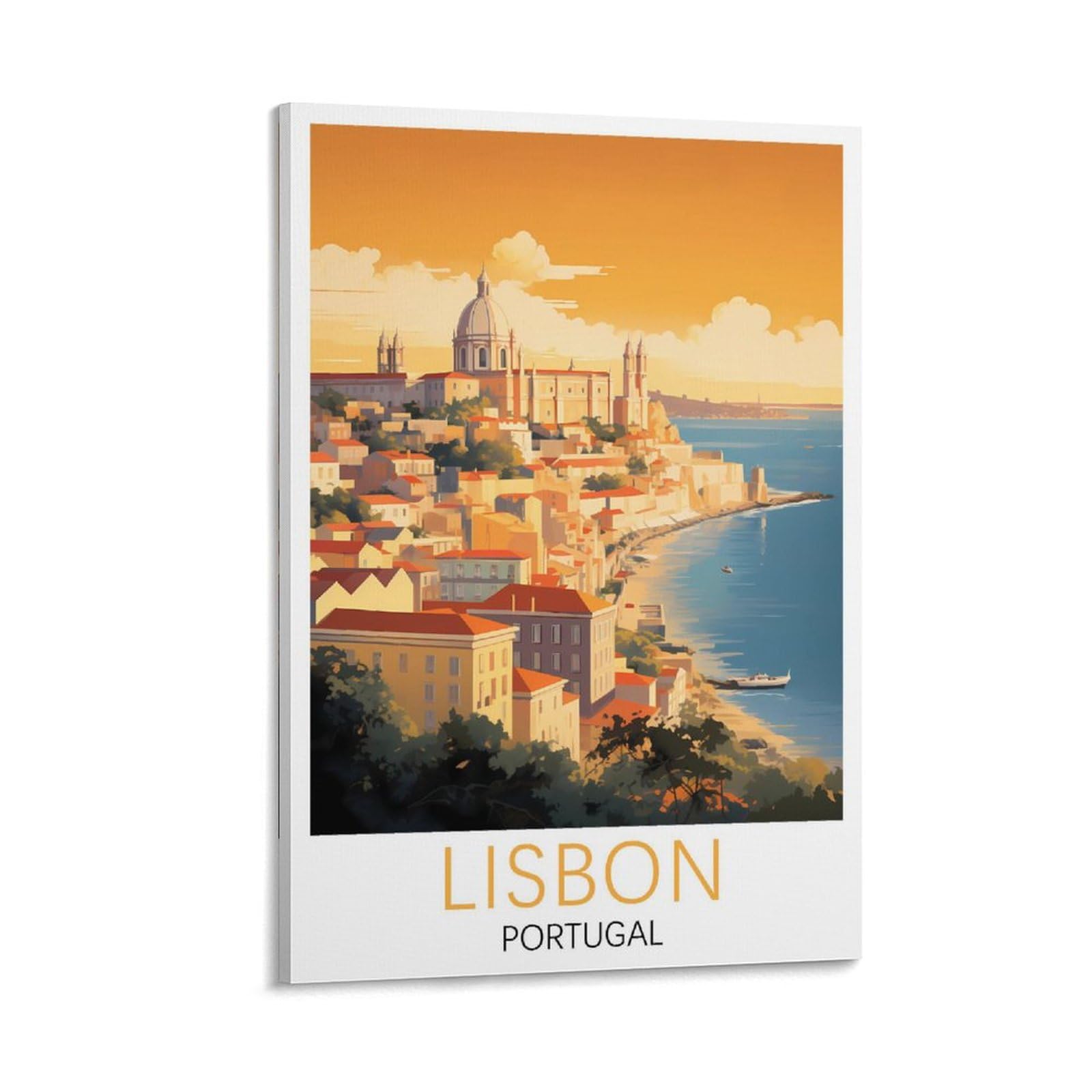 Orbana Frame-Style Lisbon Portugal Vintage Travel Poster 08X12inch(20X30cm) Canvas Print For Living Room, Bedroom, Dorm, Home, Office Wall Decoration