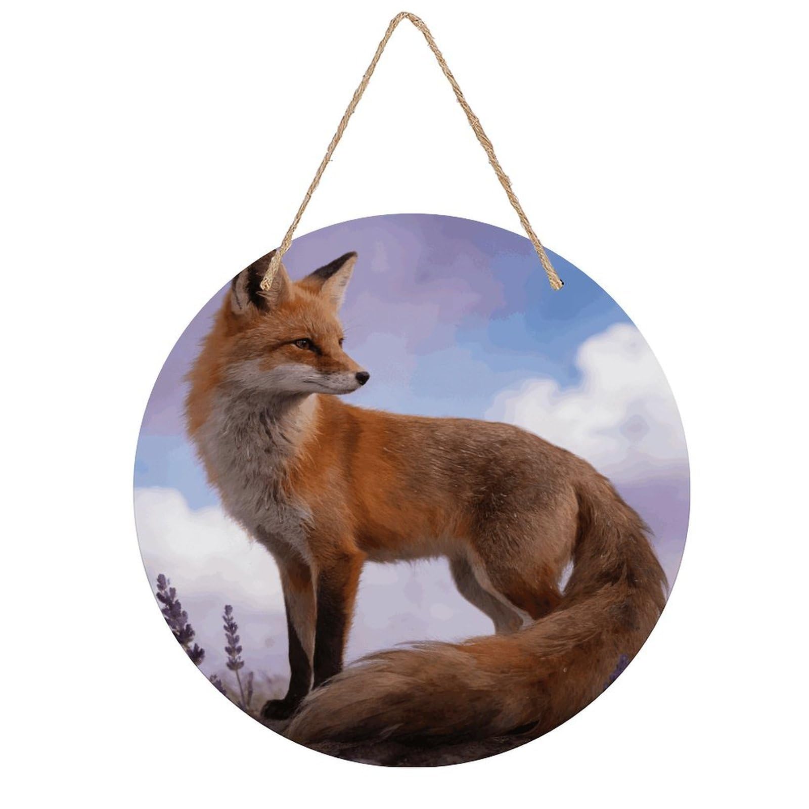 LZQPOEAS Fox Round Wood Wall Art Painting, 7.9 Inch Circular Wooden Door Hanger Decorative Paintings, Rope-Hanging Wooden Wall Plaque for Home Decor And Office Party