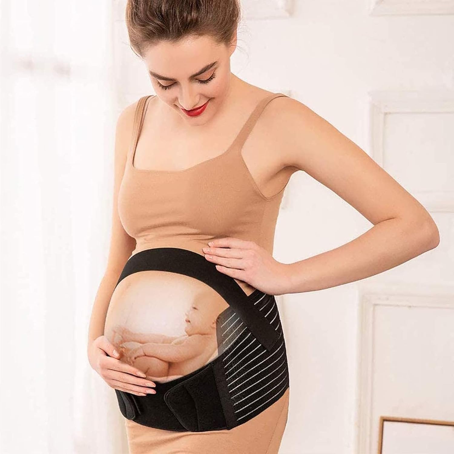 Maternity Pregnancy Support Belt with Shoulder Strap and Back Suport Breathable Comfortable, Maternity Belly Band, Relieve, Bump Support Band, Fully Adjustable Throughout Pregnancy(XXL)