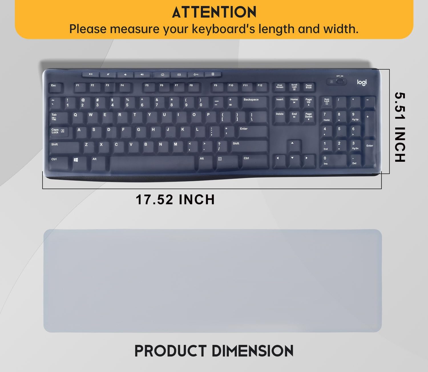 ユニバーサルクリア防水防塵シリコンキーボードプロテクターカバースキンfor標準サイズPCコンピュータデスクトップキーボード(サイズ: 17.52 " 5.51 ") ESPL-DESKTOP-C