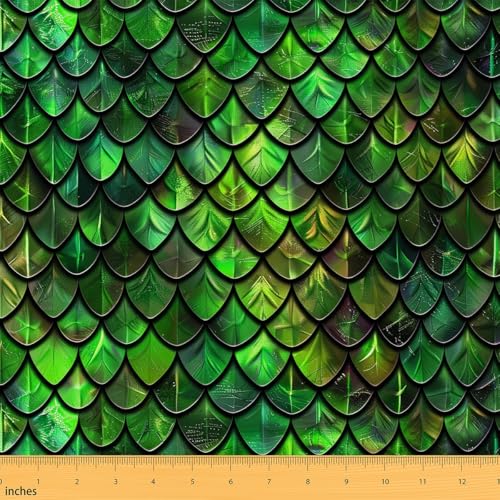 Erosebridal Green Scales Fabric By The Yard,Ocean Nautical Mermaid Scales Upholstery Fabric for Quilting Sewing,Fish Scales Sealife Decorative Fabric,3D Marine Squama Indoor Outdoor Fabric,1 Yard