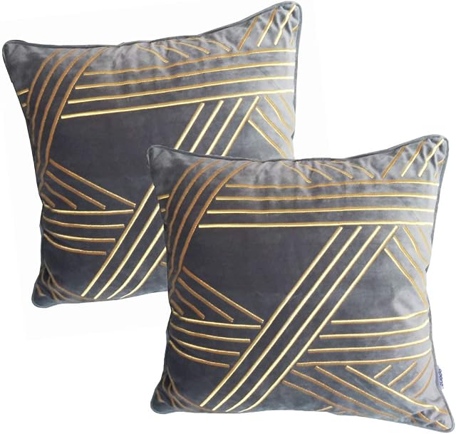 ZUODU 2PC European Classic Jacquard Decorative Grey Pillow Cover Green Cushion Cover Throw Pillow Case 18 X 18 Inch 45 X45 Cm