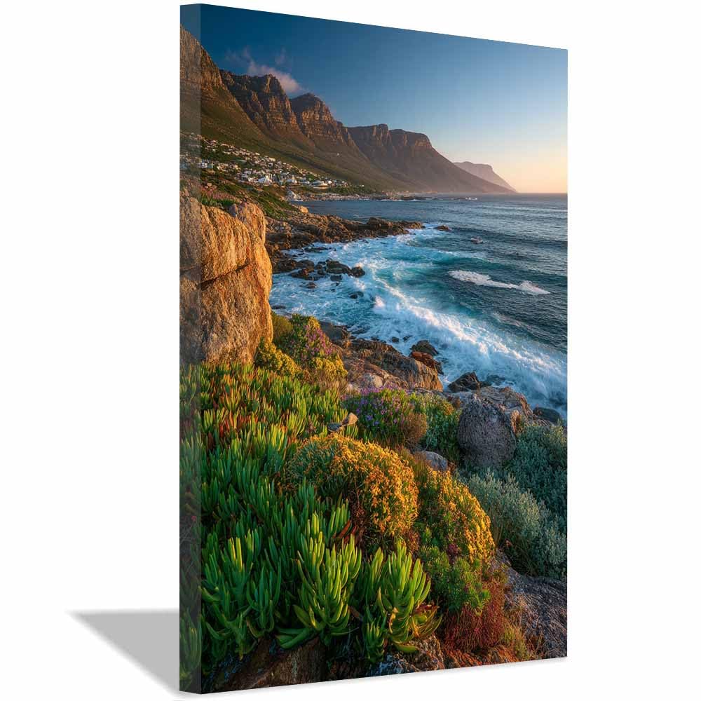 HUYEEI Canvas Print Wall Art Coastal Flowers Modern Nature Landscape Poster, for living room, bedroom,Corridor Office Room Decoretc.(green)-60x80cm Framed