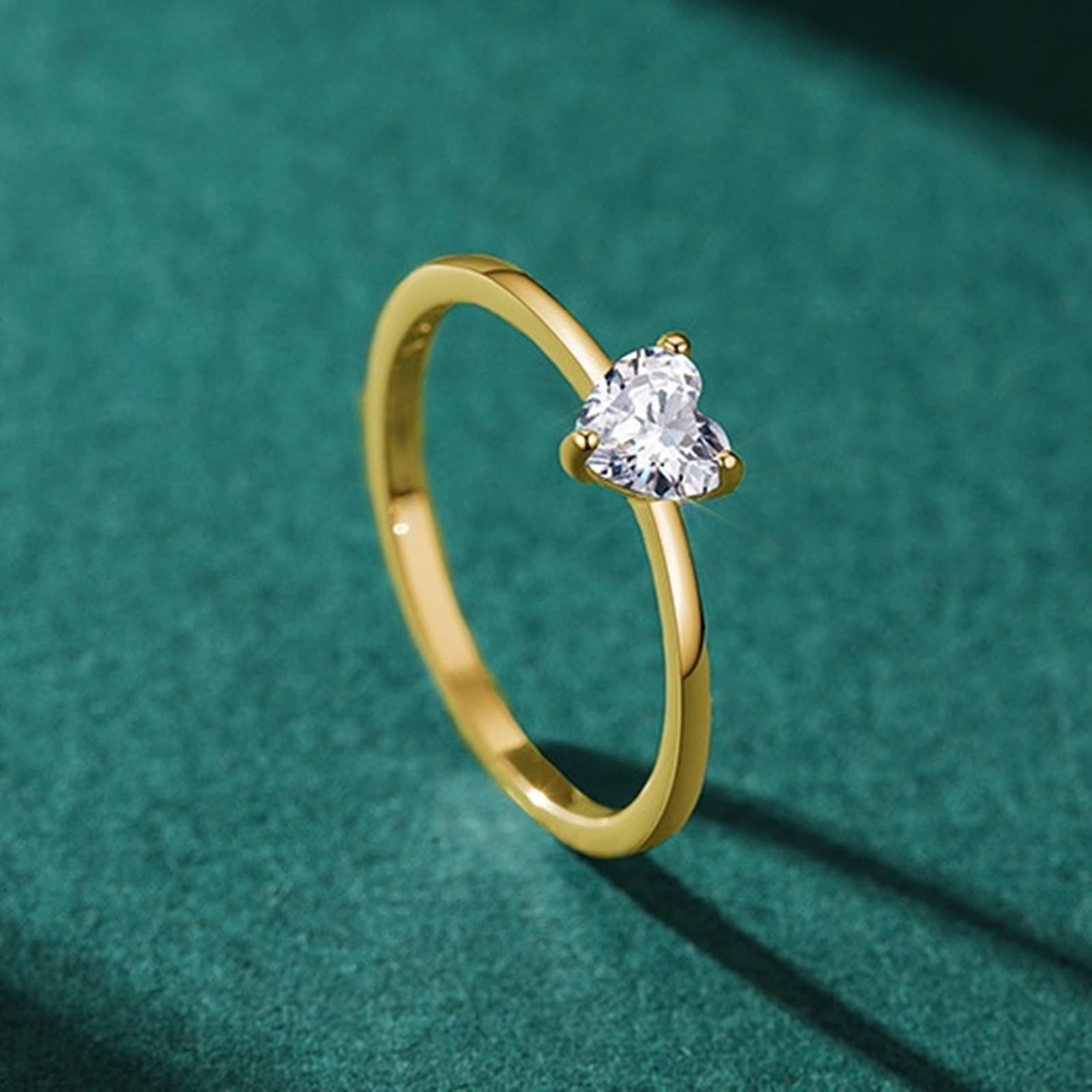 Anillo de oro amarillo de 9 K/14 K para mujer, 5 x 5,5 mm, con forma de corazón solitario