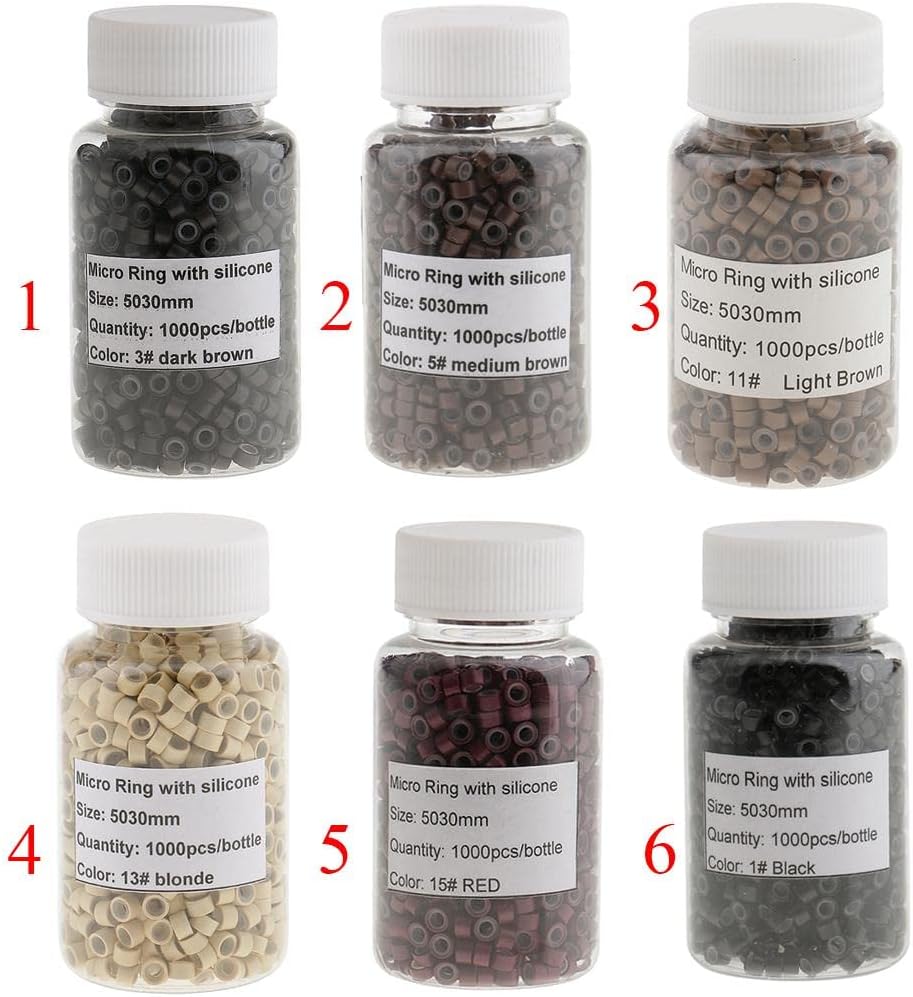 1000 Pieces Silicone Hair Extension Loop Micro Color Ring Beads Dark Brown