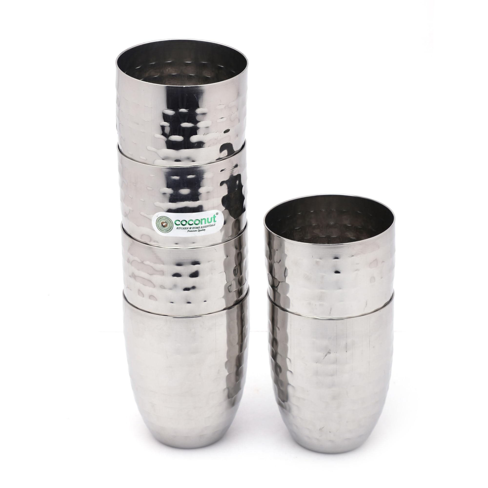 Stainless Steel - Hammered Glass | for Home, Office & Restaurant Drinkware, Serving for Tea, Coffee, Lassi, Chaas, Water, Juice & Lemonade Pack of 6 (250ml Each)